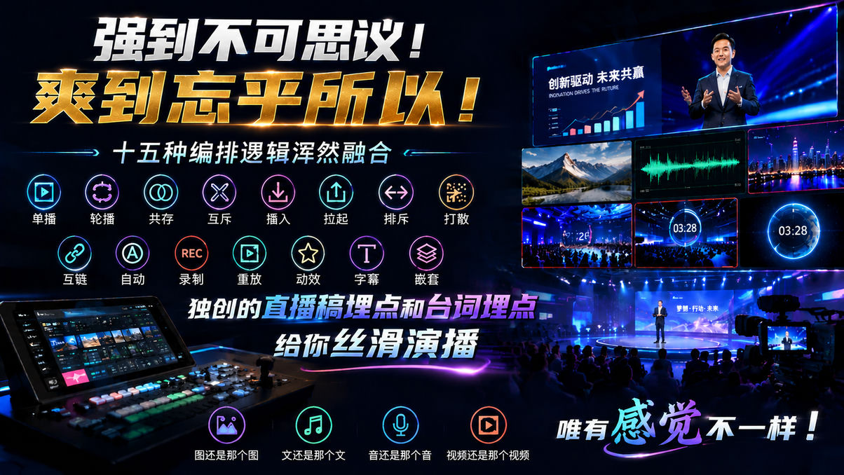 爆一爆·导播中控 —— 十五种编排逻辑浑然融合 · 独创图文一体丝滑演播